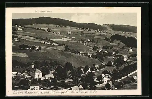 AK Oberrittersgrün i. sächs. Erzgeb., Panorama mit Kirche und Ochsenkopf