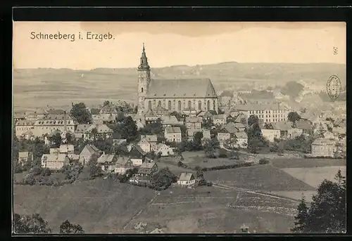 AK Schneeberg i. Erzgeb., Teilansicht mit Kirche