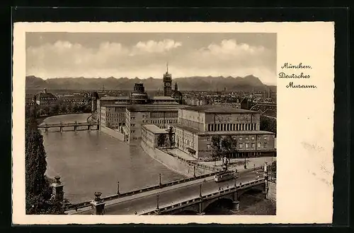 AK München, Deutsches Museum aus der Vogelschau, mit Isarbrücken