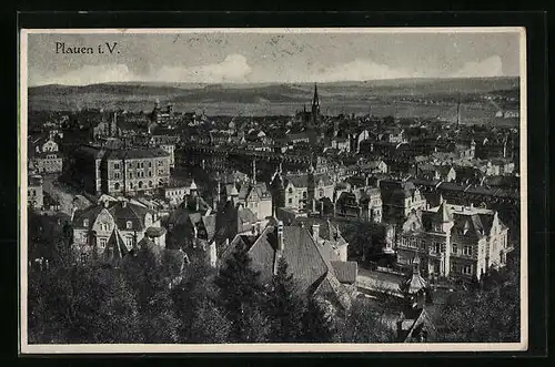 AK Plauen i. V., Teilansicht aus der Vogelschau