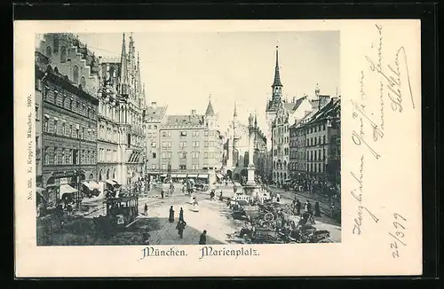 AK München, Marienplatz mit Pferdebahn