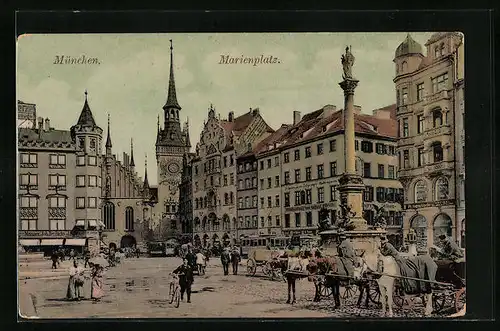 AK München, Marienplatz mit Weinhandlung d`Orville