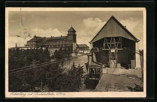 AK Oberwiesenthal /Erzgeb., Fichtelberg mit Drahtseilbahn