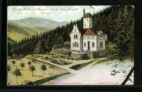 Künstler-AK Aue /Erzgeb., König-Friedrich-August-Warte