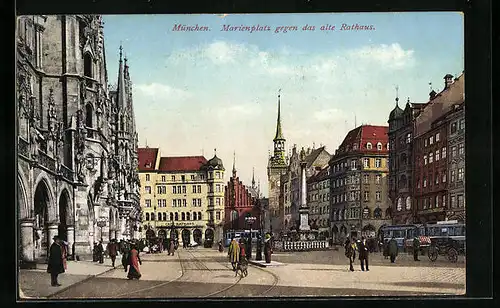 AK München, Marienplatz gegen das alte Rathaus