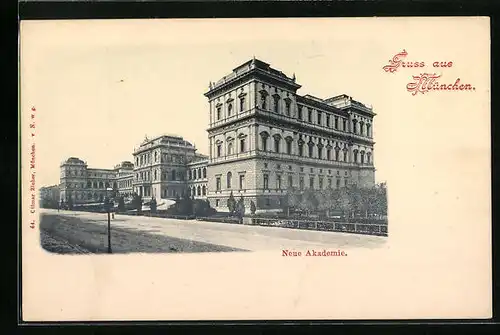 AK München, Strassenpartie an der neuen Akademie