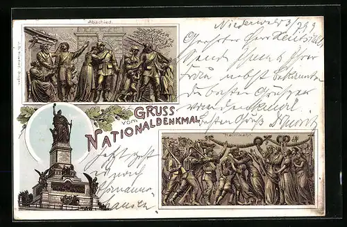 Lithographie Gruss vom National-Denkmal, Abschied, Heimkehr