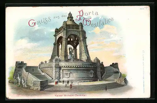 Lithographie Porta Westfalica, Kaiser Wilhelm-Denkmal