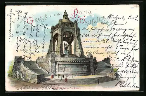 Lithographie Porta Westfalica, Kaiser Wilhelm-Denkmal
