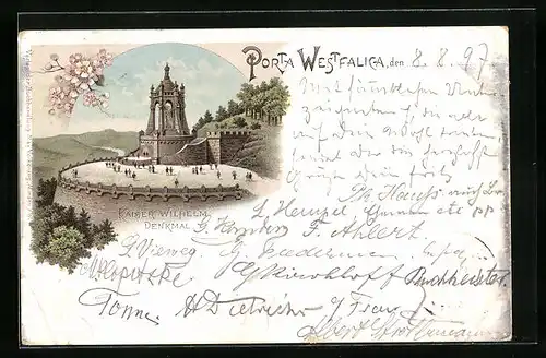 Lithographie Porta Westfalica, Kaiser Wilhelm-Denkmal