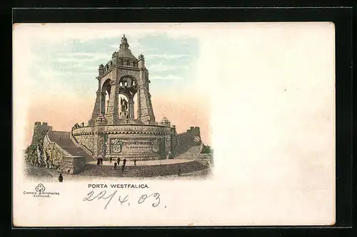 Lithographie Porta Westfalica, Kaiser Wilhelm-Denkmal