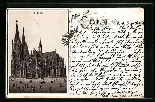 Vorläufer-Lithographie Köln, 1893, Der Dom