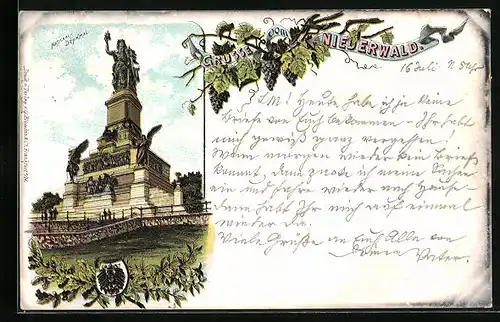 Lithographie National-Denkmal auf dem Niederwald