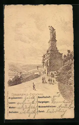 Lithographie Blick zum Niederwald-Denkmal