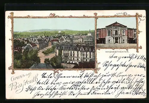 AK Bayreuth, Teilansicht mit Strassenpartie, Wagnertheater
