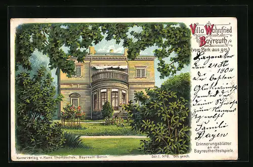 Lithographie Bayreuth, Bayreuther Festspiele, Villa Wahnfried