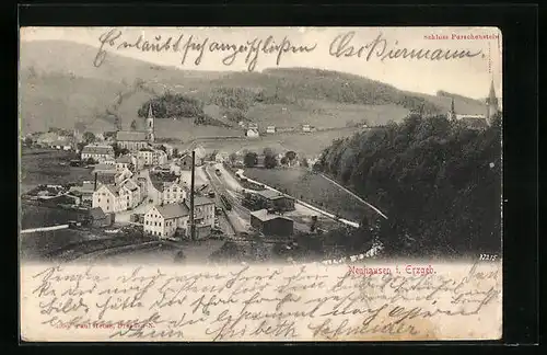 AK Neuhausen i. Erzgeb., Teilansicht mit Schloss Purschenstein