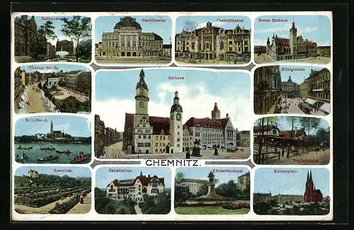 AK Chemnitz, Gasthaus Waldschänke, Stadttheater, Sanatorium