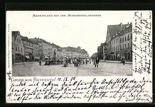 AK Bayreuth, Marktplatz mit dem Monumentalbrunnen