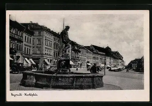 AK Bayreuth, Markplatz mit Brunnen