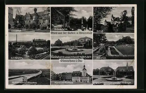AK Glauchau i. Sa., Schlosshof, Rosarium, Markt