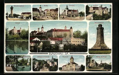 AK Glauchau i. Sa., Genesungsheim, Postamt, Schloss