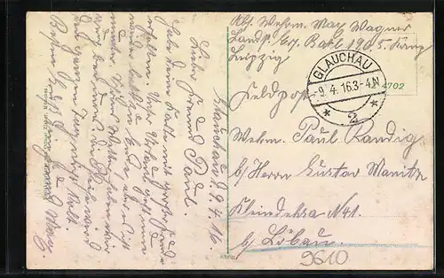 AK Glauchau i. Sa., Genesungsheim, Postamt, Schloss