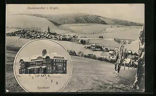 AK Oberwiesenthal i. Erzgeb., Ortsansicht mit Sporthotel