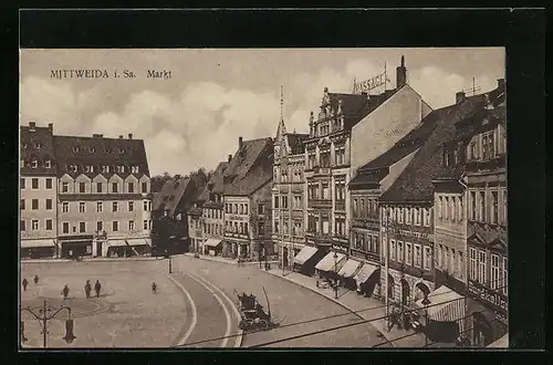 AK Mittweida i. Sa., Markt mit Hotel Sächsischer Hof