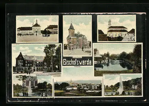 AK Bischofswerda, Kaiserl. Postamt, Bürgerschule, Friedrich-August-Park