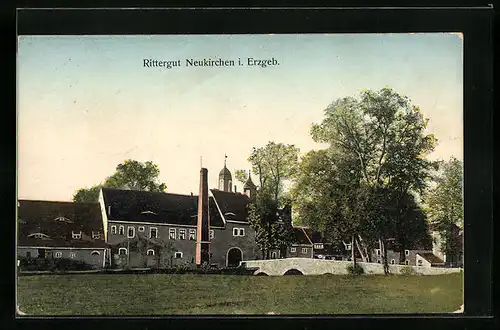 AK Neukirchen i. Erzgeb., Rittergut mit Brücke