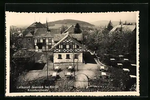 AK Jauernick, Gasthaus Kreuzbergbaude mit Garten