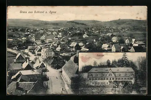 AK Sohland a. Spree, Ortsansicht aus der Vogelschau mit Schloss