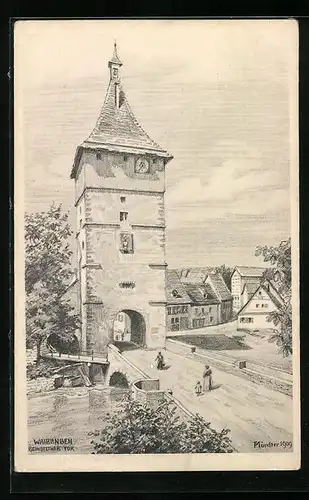 Künstler-AK Waiblingen, Beinsteiner Tor mit Brücke