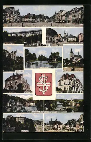 AK Mittweida, Kirche, Reichsbank, Markt