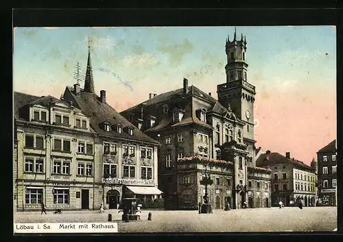 AK Löbau i. Sa., Markt mit Rathaus