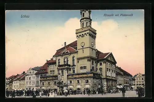 AK Löbau, Altmarkt mit Platzmusik