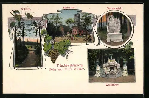 AK Mönchswalderberg, Bismarckstein, Restaurant, Wasserwerk