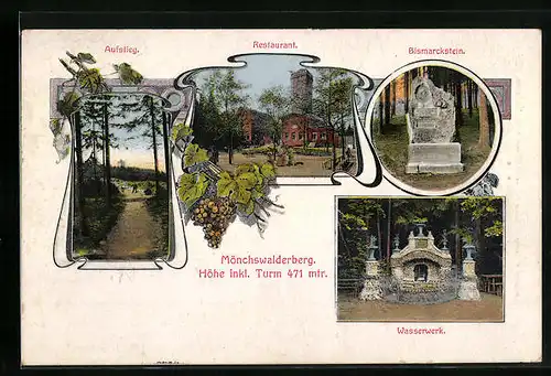 AK Mönchswalderberg, Bismarckstein, Restaurant, Wasserwerk