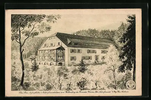 Künstler-AK Valtenberg, Naturfreundehaus des Touristenvereins die Naturfreunde