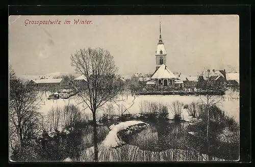 AK Grosspostwitz, Ortspartie im Winter