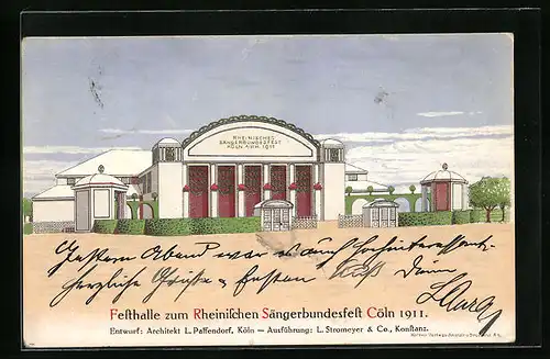 Künstler-AK Cöln, Rheinisches Sängerfest 1911 - Festhalle