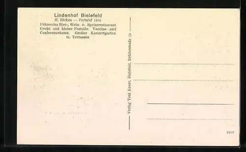 Künstler-AK Bielefeld, Lindenhof mit Ansicht vom Konzertgarten