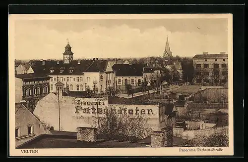 AK Velten, Panorama mit Rathaus-Strasse
