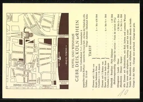 Künstler-AK Köln a. Rh., Hotel und Weinhaus der Gebr. Deis, Unter Goldschmied 5-7, Laurenzplatz 6