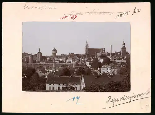 Fotografie Brück & Sohn Meissen, Ansicht Bautzen, Blick über die Stadt mit Wasserturm und Kronprinzenbrücke