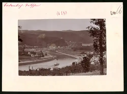 Fotografie Brück & Sohn Meissen, Ansicht Bodenbach, Blick auf Tetschen-Bodenbach mit Elbdampfer