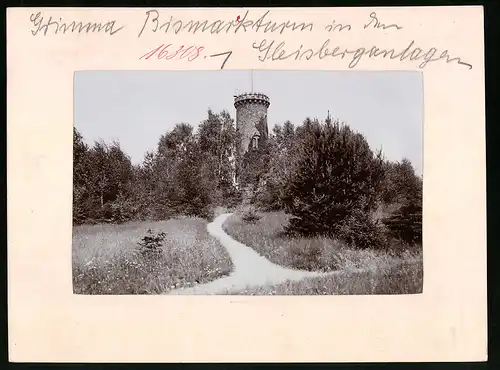Fotografie Brück & Sohn Meissen, Ansicht Grimma, Blick auf den Bismarckturm in den Gleisberganlagen