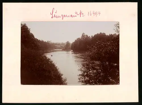 Fotografie Brück & Sohn Meissen, Ansicht Lunzenau, Muldenpartie mit Blick zum Ort