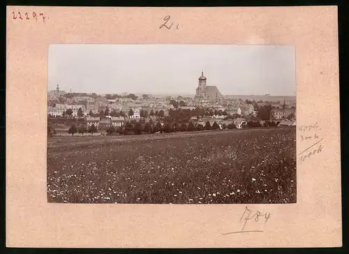 Fotografie Brück & Sohn Meissen, Ansicht Marienberg i. Sa., Blick auf die Stadt mit Bahnhof und Kirche